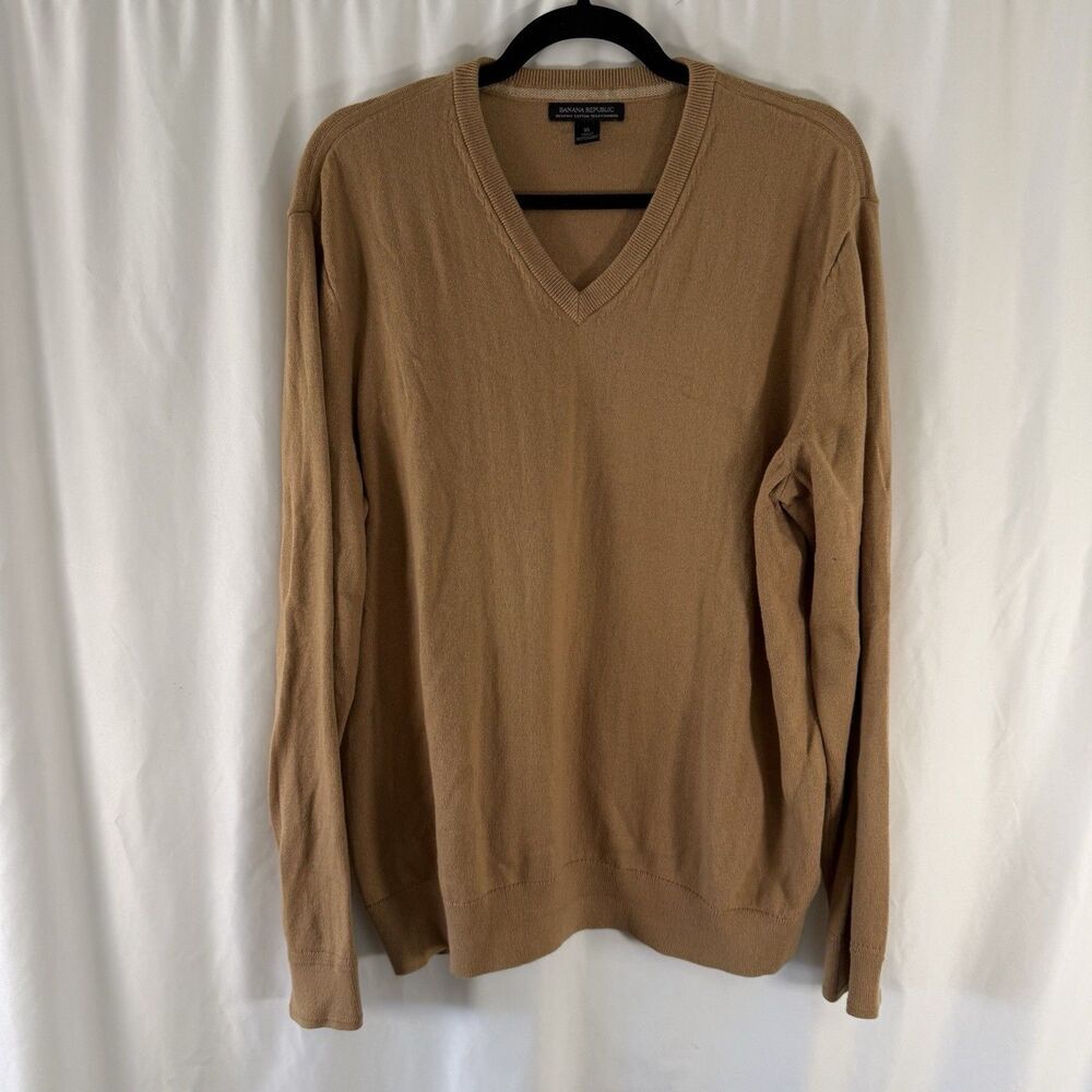 Banana Republic Cashmere Blend Sweater Men's XL Brown Tan V-Neck Long Sleeve